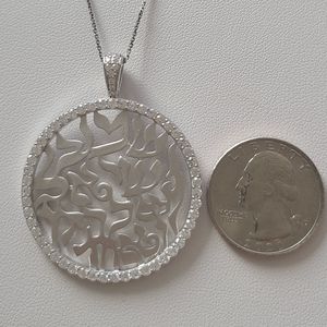Shema prayer Sterling Silver .925 with CZ Large Necklace